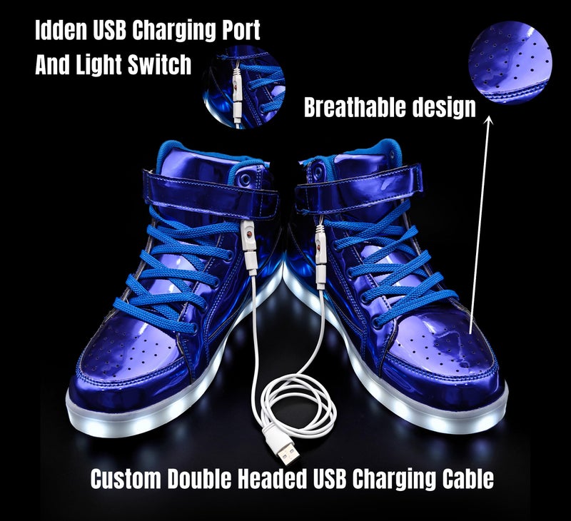 IGxx Men Light Up Shoes LED Women Lights High Top Fashion Sneakers Lighted Glowing Sparkly Disco Shiny Sequin Boots Blue 5 - Image 4